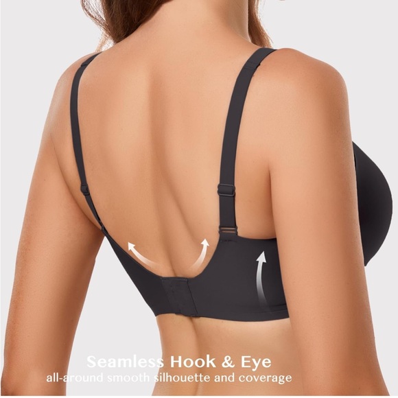 NWT Gailife Deep V Bra -No Underwire, Adjustable, Seamless - Black - Size: Large - Picture 5 of 7